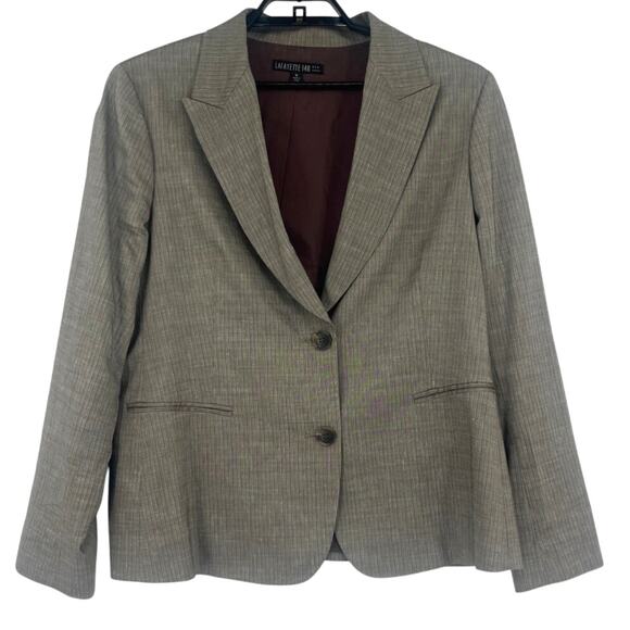 Lafayette 148 Pinstripe Womens Blazer Womens Sz 16 Preppy Wool Linen Sage Office - Picture 1 of 10